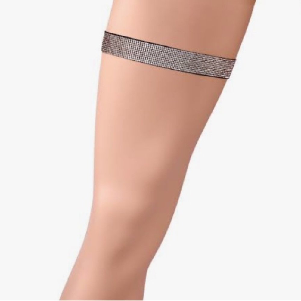 Gorgeous Silver Bling Crystal Embellished VS Thigh Garter Solid‎ Black One Size